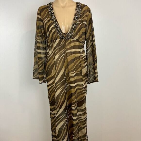 St. John Swim Women's Cover Up Maxi Dress Semi Sheer Beaded V Neckline Size S - Picture 1 of 15
